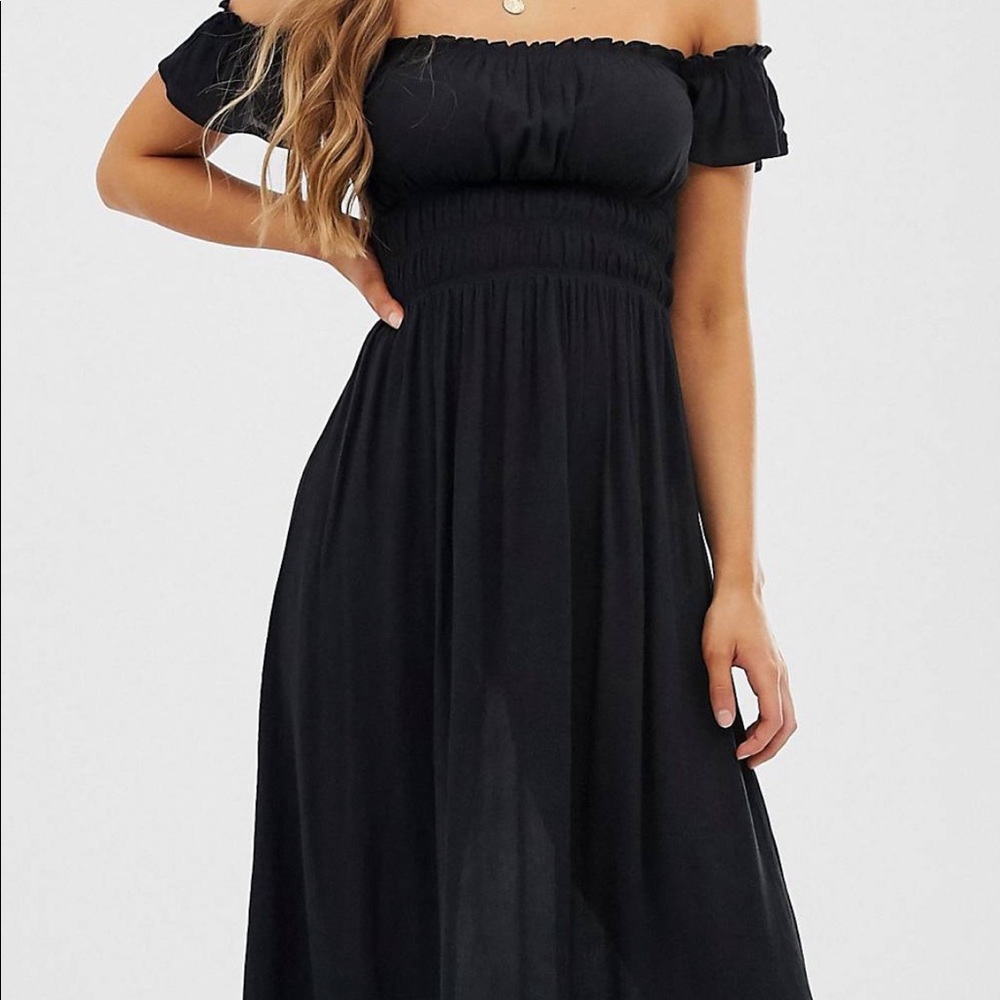 ASOS off shoulder crinkle maxi dress